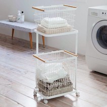 세탁 바구니 세트 바퀴 세탁 바스켓 웨건 수납 대용량 슬림 화이트, A