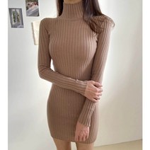 슬림핏 골지 반목폴라 미니 원피스