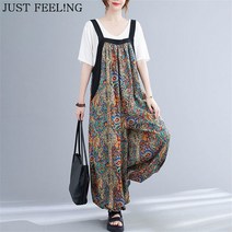 JUST FEEL!NG 와이드 여름 슬림핏 컬러 플라워 캐주얼 조거 팬츠 멜빵 여성 날씬해 보이는 통바지 데일리 빅사이즈