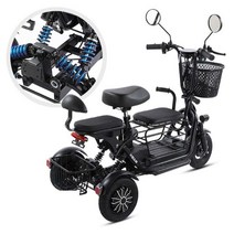 접이식 삼륜 전기 바이크 할머니 2인용 3발오토바이, 8A 30km 주행 2인승48V