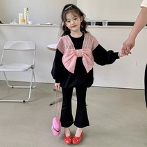 빛나는 키즈 나나샵 여아용 러블리 빅레이스 핑크리본 맨투맨 + 부츠컷 바지 상하세트 키즈 유아 어린이 키즈 주니어 등원복 하원복 옷