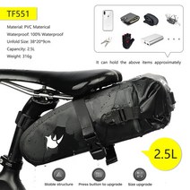 Rhinowalk 자전거 안장 가방 1.5l 2.5l 전체 방수 사이클링 시트 가방 mtb 도로 수리 도구 가방 자전거 꼬리 팩 액세서리, tf551-블랙-2.5l