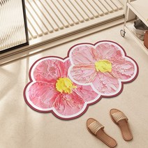 규조토 발매트 욕실 화장실용 주방용 노슬립 수분 흡수 급속 건조 패드 예쁜 에일리언 플라워 패턴 실내 인테리어 속건 소프트 시트 5종, 핑크, 규조토(업그레이드)