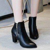 네더칸 여성 앵클 부츠 8CM 키높이 하이힐 통굽 사이드지퍼 포인티드토 발목 여자부츠