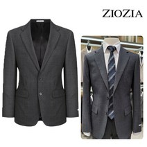 지오지아 90 사이즈 챠콜그레이 윈도우체크 데일리 레귤러 투버튼 자켓