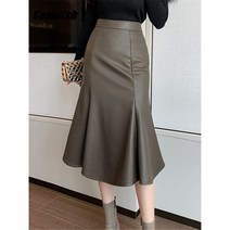 머메이드스커트 Seoulish인어 가죽 하이 웨이스트 피시테일 스커트 여성용 블랙 불규칙한 랩 가을 겨울