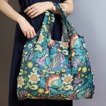 센스집 휴대용 접이식 빅사이즈 장바구니 L 1차 시장가방 에코백, 그린 플라워, 3번