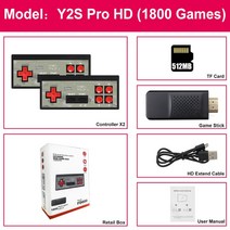 휴대용 레트로 오락실 게임기 USB 무선 핸드 헬드 TV 비디오 게임 콘솔 1800 클래식 8 비트 미니 듀얼 패드 HDMI AV 출력 빌드, CHINA_Y2S Pro-HD With Box