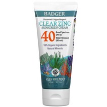 Badger Company 클리어 Zinc 선크림 크림 SPF40 무향 2.9floz (87ml) 2팩