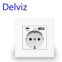 delviz 벽 usb 전원 소켓 많은 새로운 스타일 패널 침실 소켓 ac 110v-250v 16a 벽 내장 이중 usb eu 표준 콘센트, 흰색(유형 c USB)