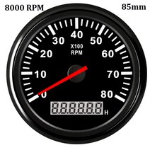 85mm 6000/8000 RPM 타코미터 LCD Hourmeter가있는 자동차 보트 타코 게이지 해양 요트 게이지 12V 24V에 맞는 빨간색 백라이트, 12 BN 8000rpm