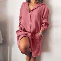 휴양지원피스 엄마돌원피스 돌맘드레스 셔츠 드레스 리넨 코튼 2023 봄 여름 캐주얼 빈티지 의류 느슨한 무