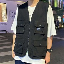 패션 코디 아메카지 베스트 쪼끼 조끼 캐주얼 힙한 남자 검은색 남성 스트릿