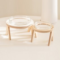 강아지 밥그릇 고양이 물그릇 높이조절 식기 식탁 개 대형견 애견 길고양이 원목 1구, Small(유리그릇 1개 포함), 우드