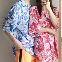 남여 공용 하와이안 셔츠 오픈카라 여름 바캉스 코디 커플 여행 하와이