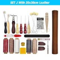 가죽 공예 도구 키트 전문 손 바느질 안장 그루버 스티칭 펀치 조각 작업 세트 DIY 액세서리용, SET J With Leather