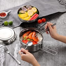 Z3JC 피크닉 캠핑 304 스테인레스 원형 뚜껑 도시락통, Z3JC 304더블 16CM+식기 쓰리피스