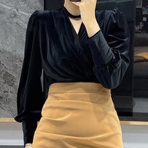 여성 셔링 벨벳 블라우스 W232
