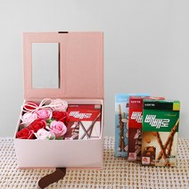 블루밍앤미 [빼빼로데이 선물]비누꽃 플라워 BOX & 빼빼로(3개) SET, 핑크:11월9일(수) 발송