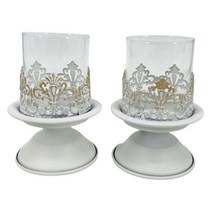 2 pcs 캔들 홀더 캔들 스탠드 금속 촛대 장식 빈티지 스타일 우아한 candleholder candelabra 웨딩 파티 휴일 장식, 흰색 11.3cmx20cm
