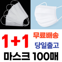 1+1 숨쉬기편한 기능성 에어 스마트 일반 여름 비말차단 일회용 3D 패션 부직포 블랙 덴탈 마스크 100매, 성인 화이트 50매+성인 화이트 50매