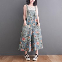 멜빵바지 오버롤 청 데님 와이드 팬츠 바지 멜빵 점프수트 작업복 P023 꽃무늬
