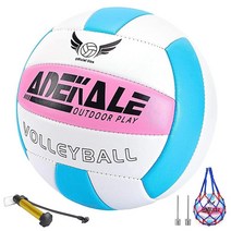 Adekale 공식 사이즈 5 배구 방수 비치 발리볼 야외 부드러운 실내 퍼플 배구공 및 용, PinkBlue Volleyball with Pump,