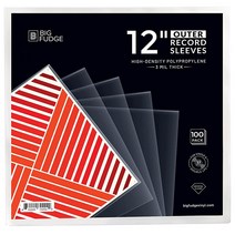 BIG FUDGE 100x 비닐 레코드 외부 슬리브 30.5cm(12인치) LP 내구성 투명 고밀도 폴리프로필렌으로 제작 두께 3mm 32.4cm(12.75인치) x 대부분의 게이