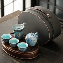 화사 다기 다도세트 다판 차집게 전통 찻잔 여행용 캠핑용, 에메랄드 사파이어 6종 뷰티 포트 세트