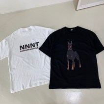 도베르만 백프린팅 오버핏 반팔 티셔츠