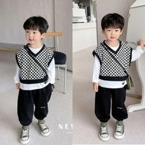 바로배송 남아댄디룩 체크조끼3종세트 봄코디룩 조거팬츠세트 나들이패션 등원 형제커플 데일리