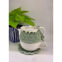 민트 티코지 다기 세트 (손뜨개받침 포함) / 손뜨개 티코지 도자기다기세트포함