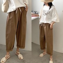 수니베 코지 면 밴딩 포켓 배기 사계절 면 팬츠 여성 루즈핏 빅사이즈 88 99