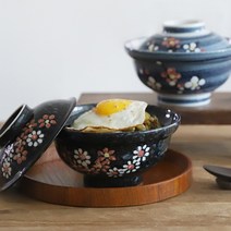 오반자이 꽃무늬 뚜껑 돈부리, 꽃무늬 뚜껑 돈부리[블랙], 1개