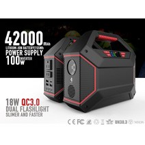 인산철파워뱅크 캠핑용배터리 올인원 파워뱅크 42000mah 휴대용 발전소 110v 220v 비상 백업 팩 리튬 이온 배터리 태양열 발전기 전원 은행 오프 그리드 시스템, 110v 미국 플러그