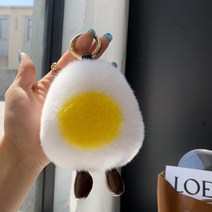 계란 반숙 귀여운 밍크 참 키링 열쇠고리 자동차 차량용 키 홀더 큐티 삶은 달걀, 노랑, 1개