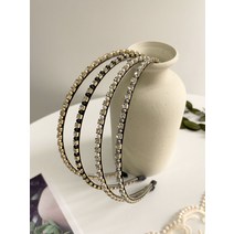 핸드메이드 블링 사각 큐빅 진주 얇은 헤어밴드 머리띠 4 color