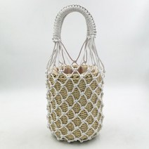 라탄백 여성용 보헤미안 밀짚 메쉬 여름 해변 가방 수제 버킷 그물 등나무 니트 탑 핸들 토트 2 피스