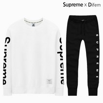 슈프림 정품 기모 오버핏 맨투맨 슈프림슬리브레터링+조거팬츠 다운스몰로고 트레이닝복 상하의 세트