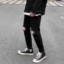무릎 찢어진 청바지 남성 스트레이트 루즈 전체 브랜드 힙합 스트리트 트렌드 바지
