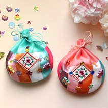 색동장식 복주머니 5set, 민트