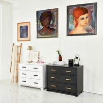 Sunshine 3단 서랍장 인테리어 디자인 수납장 와이드 보관함 정리함 800, 화이트_손잡이블랙