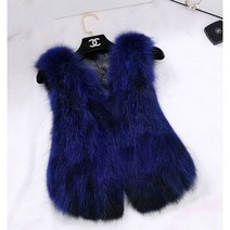 (네이비 레드 블루 핑크 그린 블랙)폭스퍼 100% 허리기장 숏모피 베스트 짧은 여우털 모피조끼