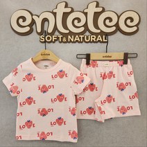 앙떼떼 NC경산점 [쥬이시 편면 3부 라운지] LIGHT PINK 순면 면100% 반팔내의 여름내복 여름잠옷 시원한 실내복 여아 남아 공용 초등학생 과일그림