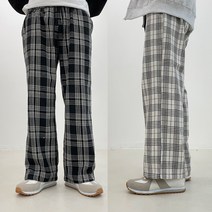 와이드 울 타탄체크 밴딩 팬츠