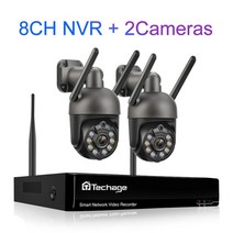 Techage-무선 보안 카메라 키트 8CH 3MP 와이파이 PTZ IP 야외 자동 추적 양방향 오디오 풀 컬러, 04 8CH NVR 2 Cameras_01 없음