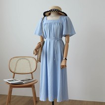 코코젠 루이제 시어서커 허리끈 롱원피스