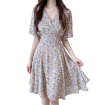 빈티지 유화 프린트 원피스 바캉스 비치 스커트 프렌치 스커트 네크라인