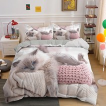 호텔침구 사계절 여름 이불 커버 3d 고양이 침구 세트 럭셔리 동물 베개 케이스 퀸 킹 싱글 더블 사이즈 침대 세트 사용자 정의 패턴, bs5326, 우리 왕 228x264cm