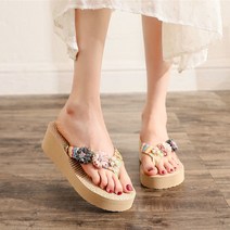 ZZJJC 비치 슈즈 슬리퍼 여 패션에 미끄럼 방지 통굽 웨지힐 발싸개 신고송이